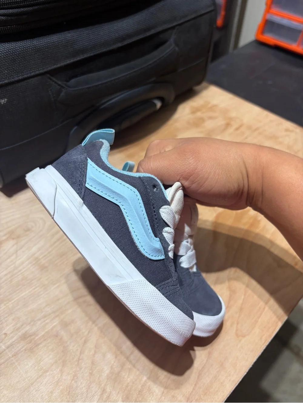 Vans Kids Black and Light Blue Suede Skate Sneakers